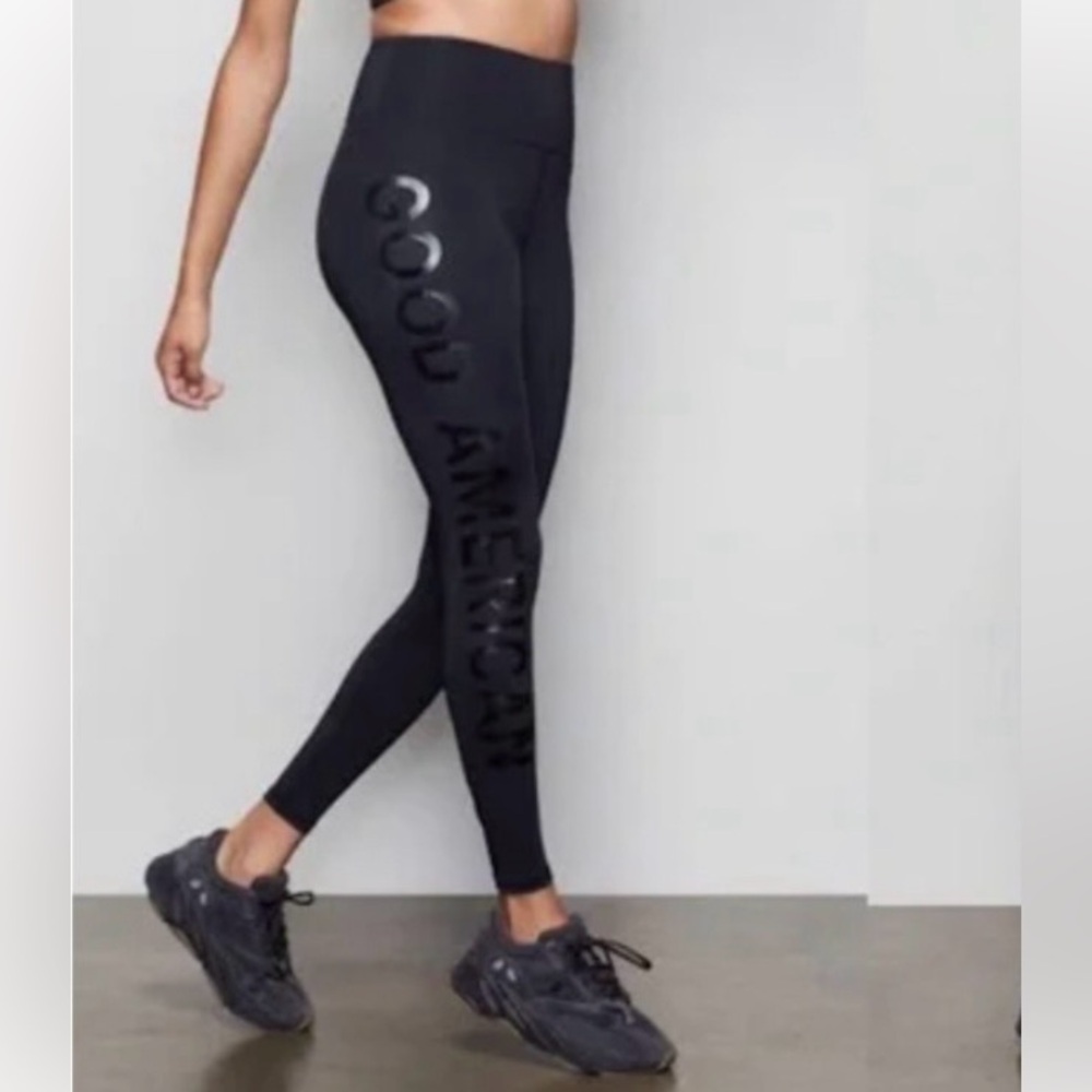 Good American Black Compression Leggings XS Sculpt‎ High Rise Logo Core Active